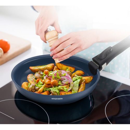 Set De 3 Poêles 20-24-28 Cm Poignée Amovible Bleu  Am2033