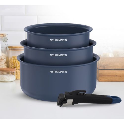 Set De 3 Casseroles 16-18-20 Cm Poignée Amovible Bleu Am0320