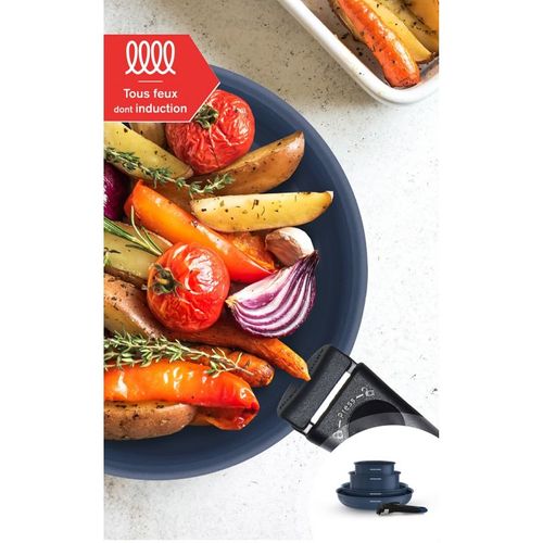 Batterie De Cuisine 5 Pièces Poignée Amovible Bleu  Am8896