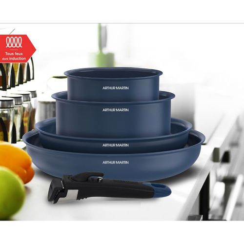 Batterie De Cuisine 5 Pièces Poignée Amovible Bleu  Am8896