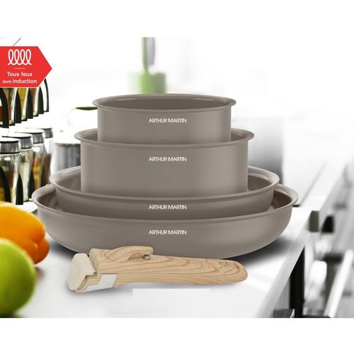 Batterie De Cuisine 5 Pièces Poignée Amovible Taupe  Am9192