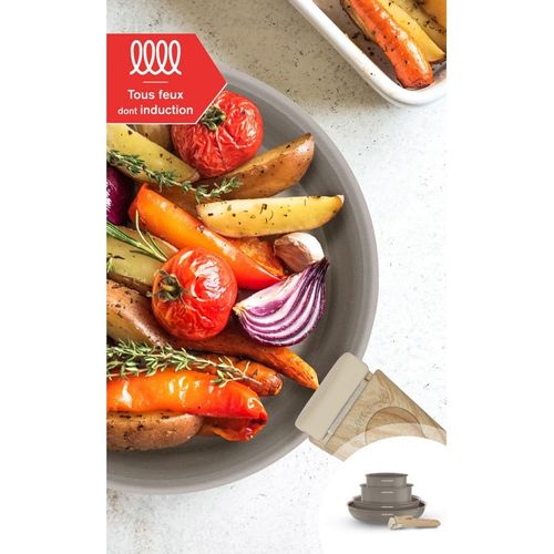 Batterie De Cuisine 5 Pièces Poignée Amovible Taupe  Am9192