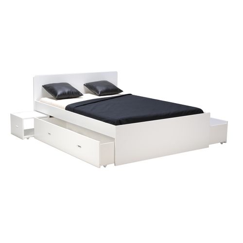 Lit 140x190 Inclus 2 Chevet Et 2 Tiroirs Zenia Blanc