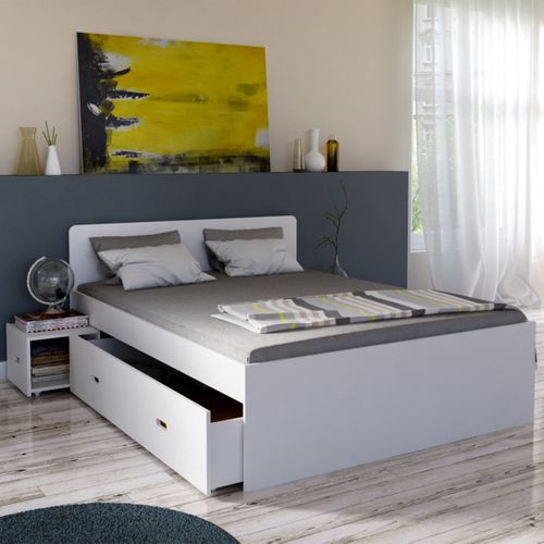 Lit 140x190 Inclus 2 Chevet Et 2 Tiroirs Zenia Blanc