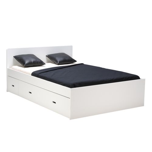 Lit 140x190 Inclus 2 Chevet Et 2 Tiroirs Zenia Blanc