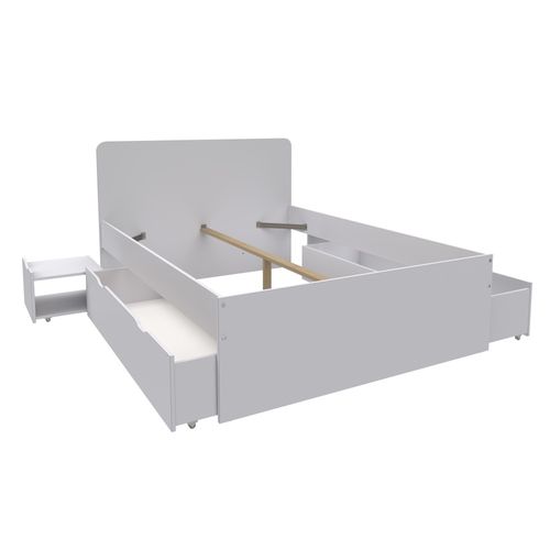 Lit 140x190 Inclus 2 Chevet Et 2 Tiroirs Zenia Blanc