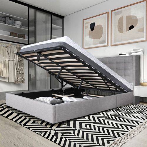 Lit Coffre Wembley 140x190 + 1 Sommier / Gris Clair