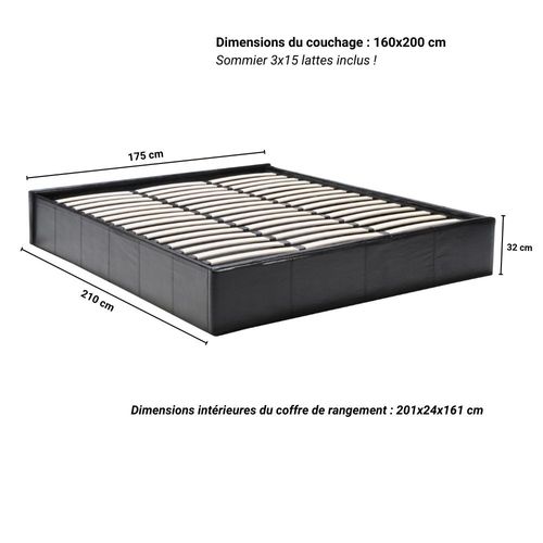 Lit Coffre Torino 160x200 + 1 Sommier / Noir