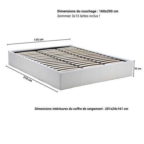 Lit Coffre Torino 160x200 + 1 Sommier / Blanc
