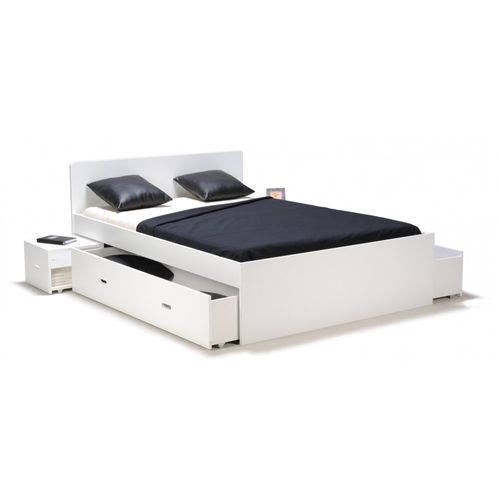 Lit Double Xenia 160x200 + 2 Chevets + 2 Tiroirs / Blanc