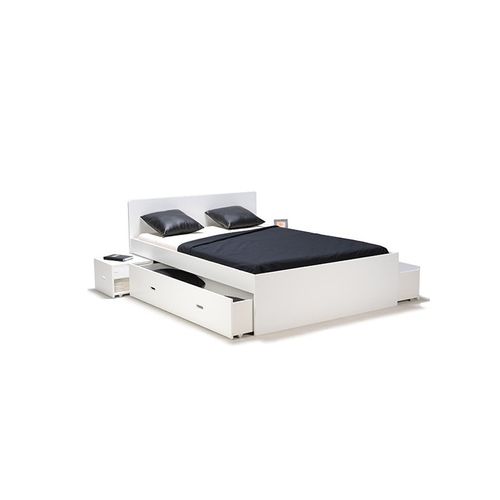 Lit Double Xenia 160x200 + 2 Chevets + 2 Tiroirs / Blanc