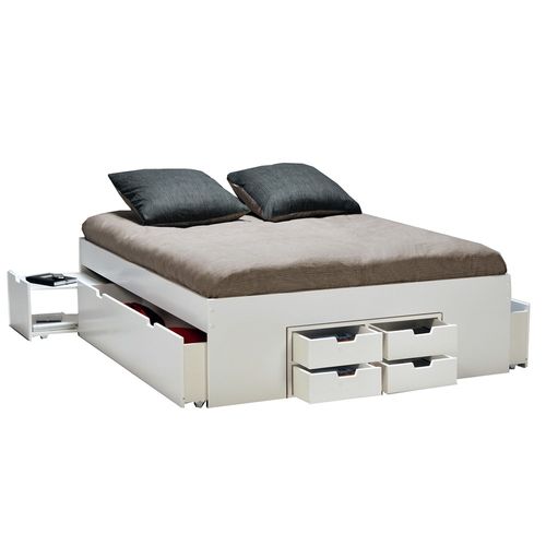 Lit Double Jazz 140x190 7 Tiroirs + 2 Chevets / Blanc