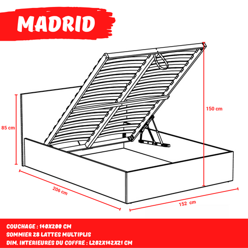 Lit Coffre Madrid 140x200 + 1 Sommier / Blanc