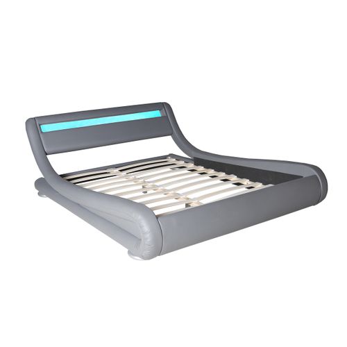 Lit 160x200 LED Intégrée Et Sommier Inclus Wave Gris