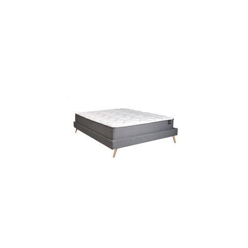Lit Borea 160x200 Tissu + 1 Sommier + 1 Matelas Ressort Carlton / Gris Foncé