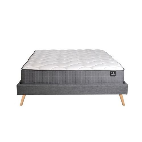 Lit Borea 160x200 Tissu + 1 Sommier + 1 Matelas Ressort Carlton / Gris Foncé