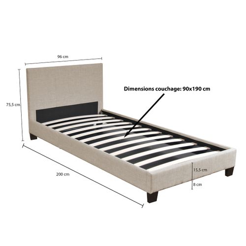 Lit 90x190 Sommier Inclus Dublin Beige