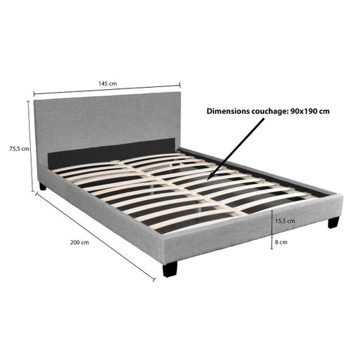 Lit 140x190 Sommier Inclus Dublin Gris Clair