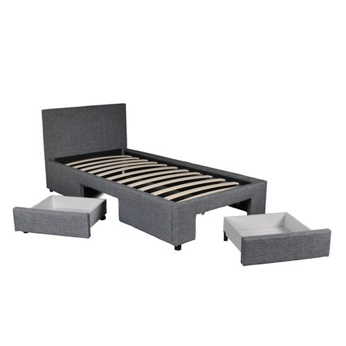 Lit 90x190 Sommier Inclus Et 2 Tiroirs Côme Girs Foncé