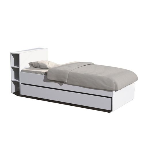 Lit 90x190 Inclus 1 Tiroir Et Étagères Fara - Blanc