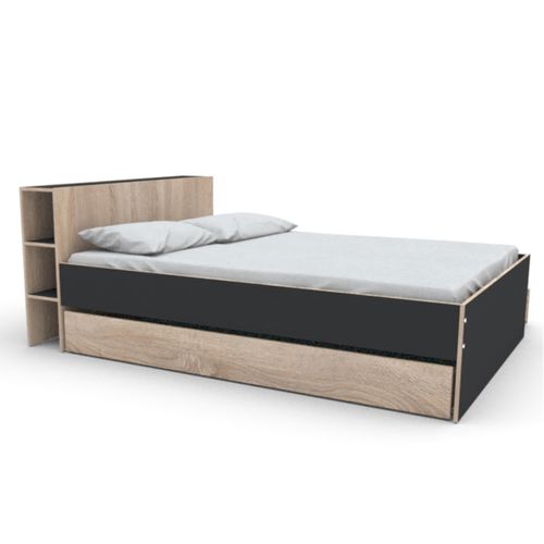 Lit 140x190 Inclus 2 Tiroirs Fara Noir Et Naturel Blanchi