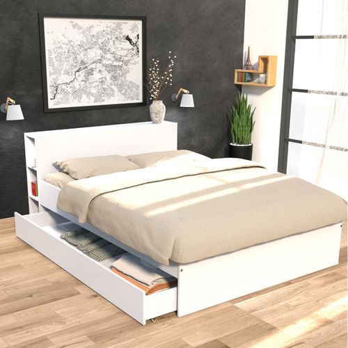 Lit 140x190 Inclus 1 Tiroir Fara Blanc