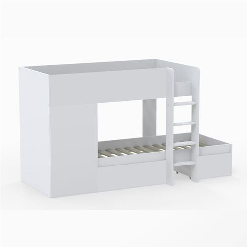 Lit Superposé 90x190 - Armoire - Tiroirs - Sommier Inclus Twin - Blanc