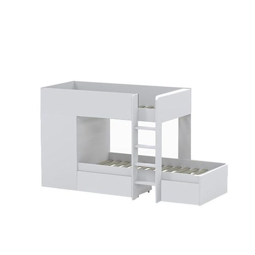 Lit Superposé 90x190 - Armoire - Tiroirs - Sommier Inclus Twin - Blanc