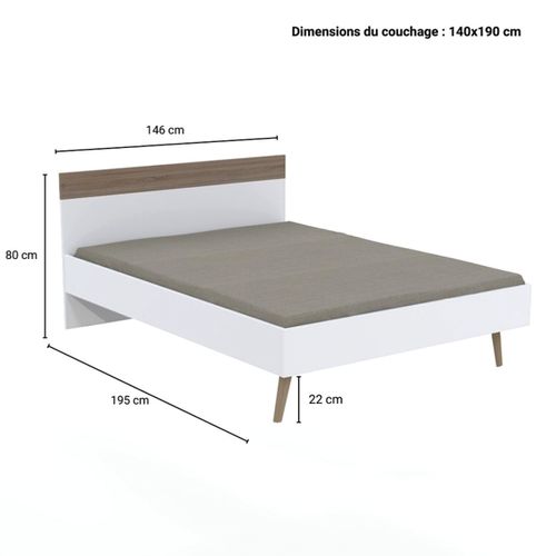Lit 140x190 Alaric Blanc Et Naturel Blanchi