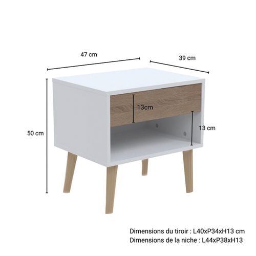 Chevet 1 Tiroir Alaric Blanc Et Naturel Blanchi