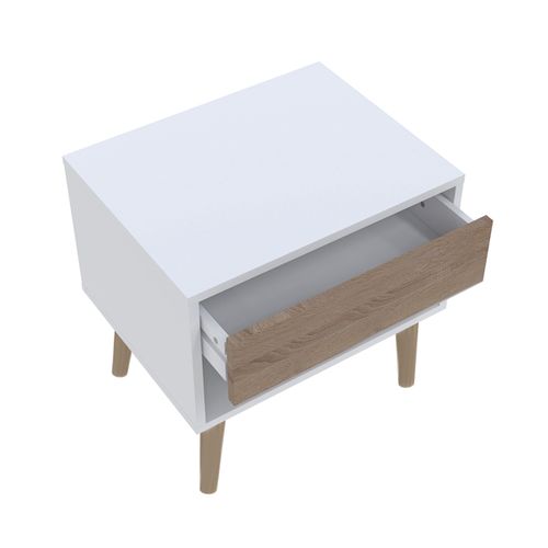 Chevet 1 Tiroir Alaric Blanc Et Naturel Blanchi