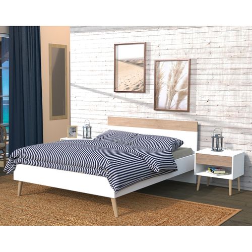 Chevet 1 Tiroir Alaric Blanc Et Naturel Blanchi