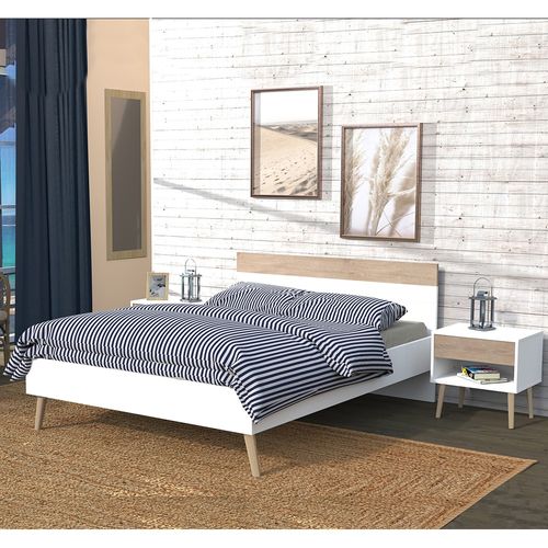 Chevet 1 Tiroir Alaric Blanc Et Naturel Blanchi