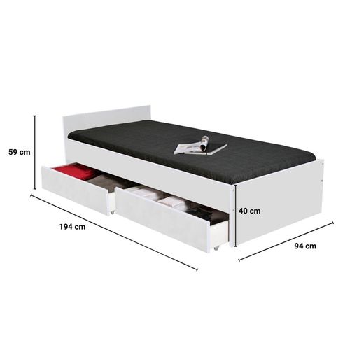 Lit 90x190 Tiroirs Inclus Orson - Blanc