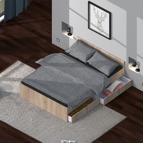 Lit Kappa 140x190 Cm + 2 Tiroirs / Décor Chêne Blanchi