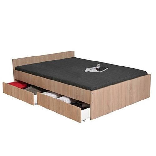 Lit Kappa 140x190 Cm + 2 Tiroirs / Décor Chêne Blanchi