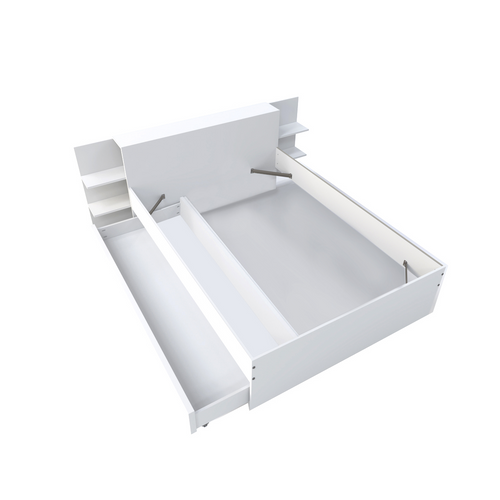 Lit 140x190 Inclus Tête De Lit Avec Chevet Et 1 Petit Tiroir Fara Blanc