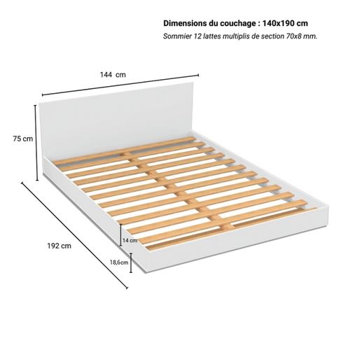 Lit 140x190 Sommier Inclus Cora Blanc