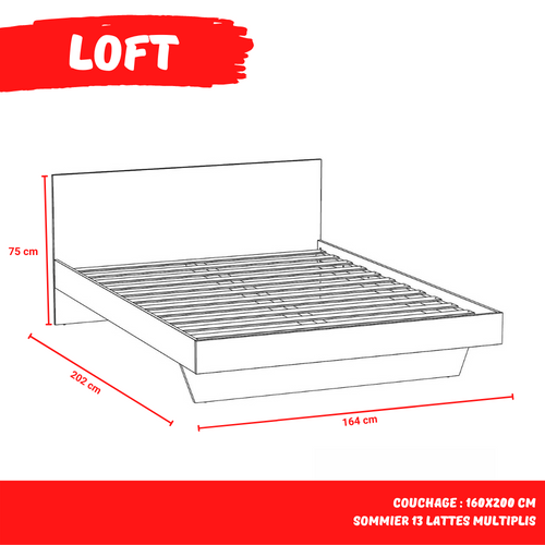Lit Loft 160x200 + 1 Sommier + Tête De Lit / Blanc