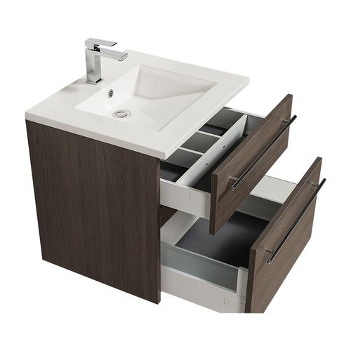 Meuble Sous-vasque 60 cm + Vasque + Miroir + Éclairage Maia / Chêne Fumé