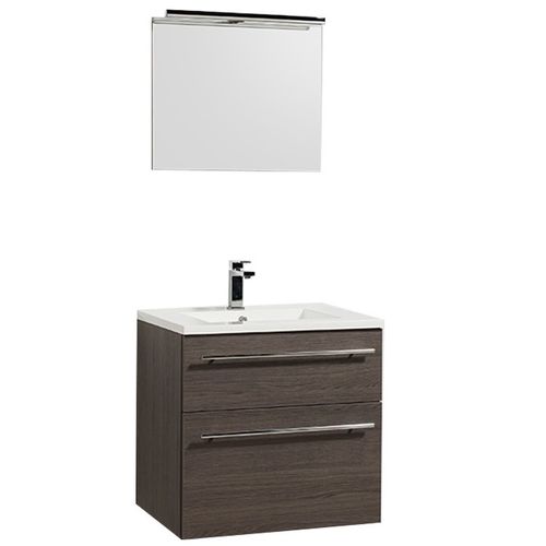 Meuble Sous-vasque 60 cm + Vasque + Miroir + Éclairage Maia / Chêne Fumé
