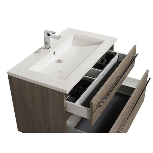 Meuble Sous-vasque 90 cm + Vasque + Miroir + Éclairage Maia / Chêne Clair Grisé
