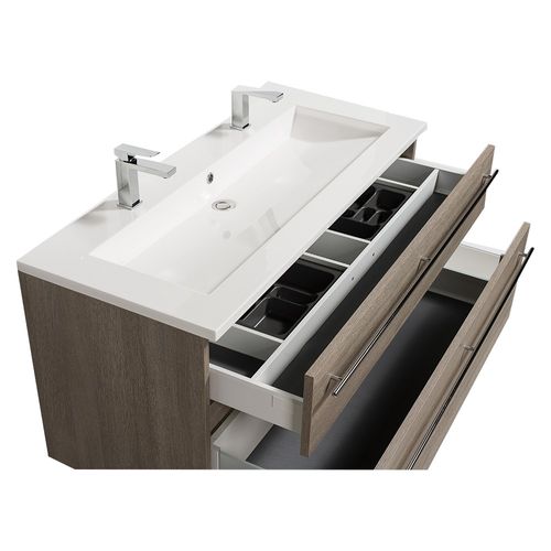 Meuble Sous-vasque 120 cm + Vasque + Miroir + Éclairage Maia / Chêne Clair Grisé