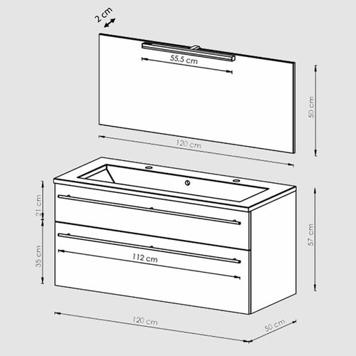 Meuble Sous-vasque 120 cm + Vasque + Miroir + Éclairage Maia / Chêne Clair Grisé
