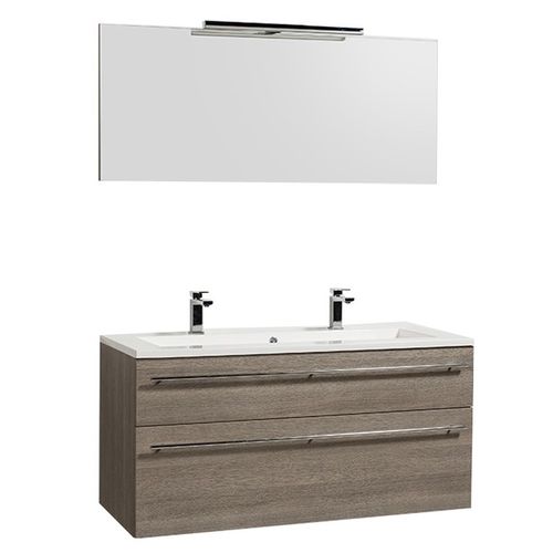 Meuble Sous-vasque 120 cm + Vasque + Miroir + Éclairage Maia / Chêne Clair Grisé