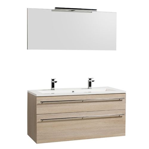 Meuble Sous-vasque 120 cm + Vasque + Miroir + Éclairage Maia / Chêne Naturel