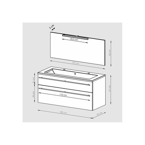 Meuble Sous-vasque 120 cm + Vasque + Miroir + Éclairage Maia / Chêne Naturel