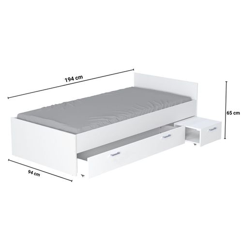 Lit 90x190 Chevet Et Tiroir Inclus Rebecca - Blanc