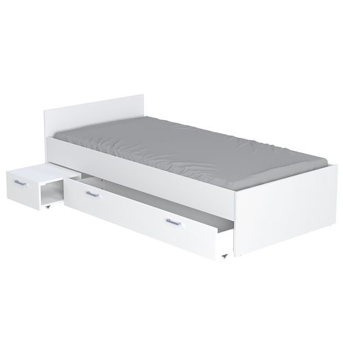 Lit 90x190 Chevet Et Tiroir Inclus Rebecca - Blanc