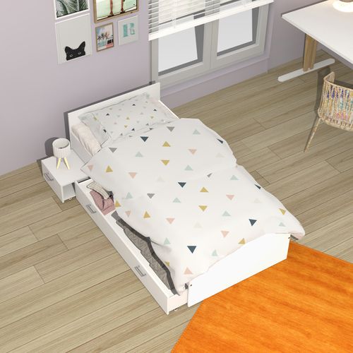 Lit 90x190 Chevet Et Tiroir Inclus Rebecca - Blanc